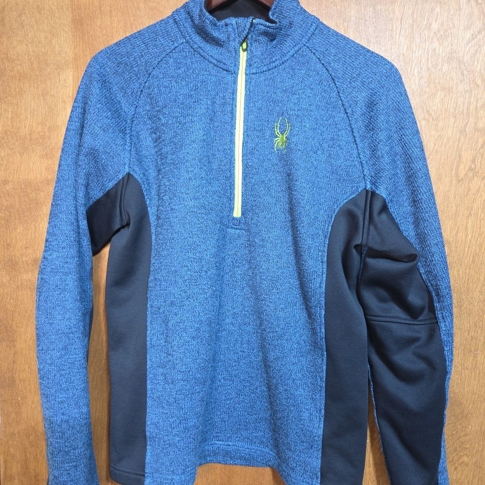 Spyder Ski 1/4 Zip Pullover Jacket Mens Large Blue Sweater Knit Fleece Mid Layer